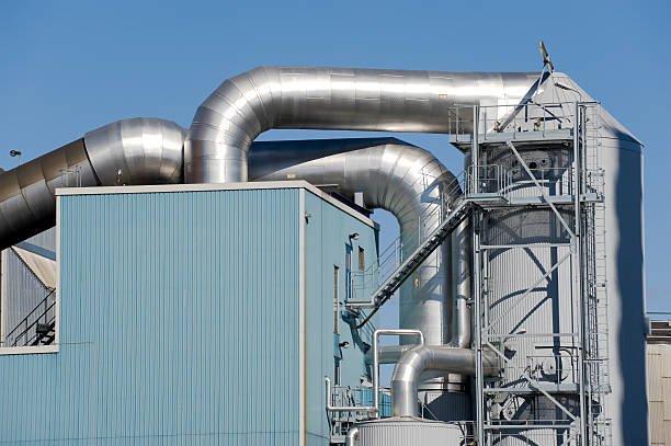 Ducts and pipes at a district heating power plant.